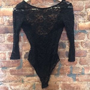 Forever 21 Black Sheer Floral Bodysuit Size S
